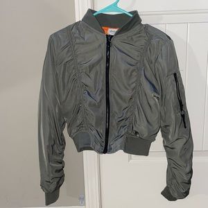army green cropped bomber jacket